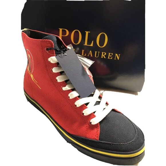 Polo Ralph Lauren Men Shoes Solomon Christmas Red Ski Canvas Sneakers Sz 10 10.5 - Picture 2 of 8